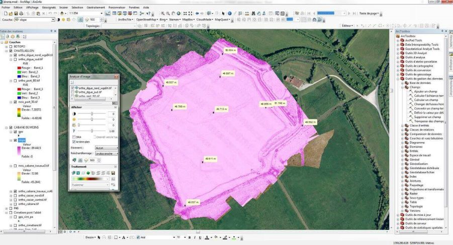 capture d'écran d'ArcMAP montrant des couches raster