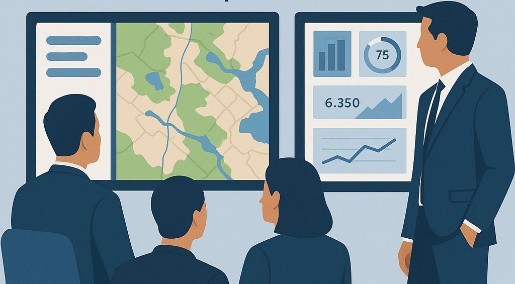capture d'écran de l'interface du logiciel QGIS avec trois vues cartographiques
