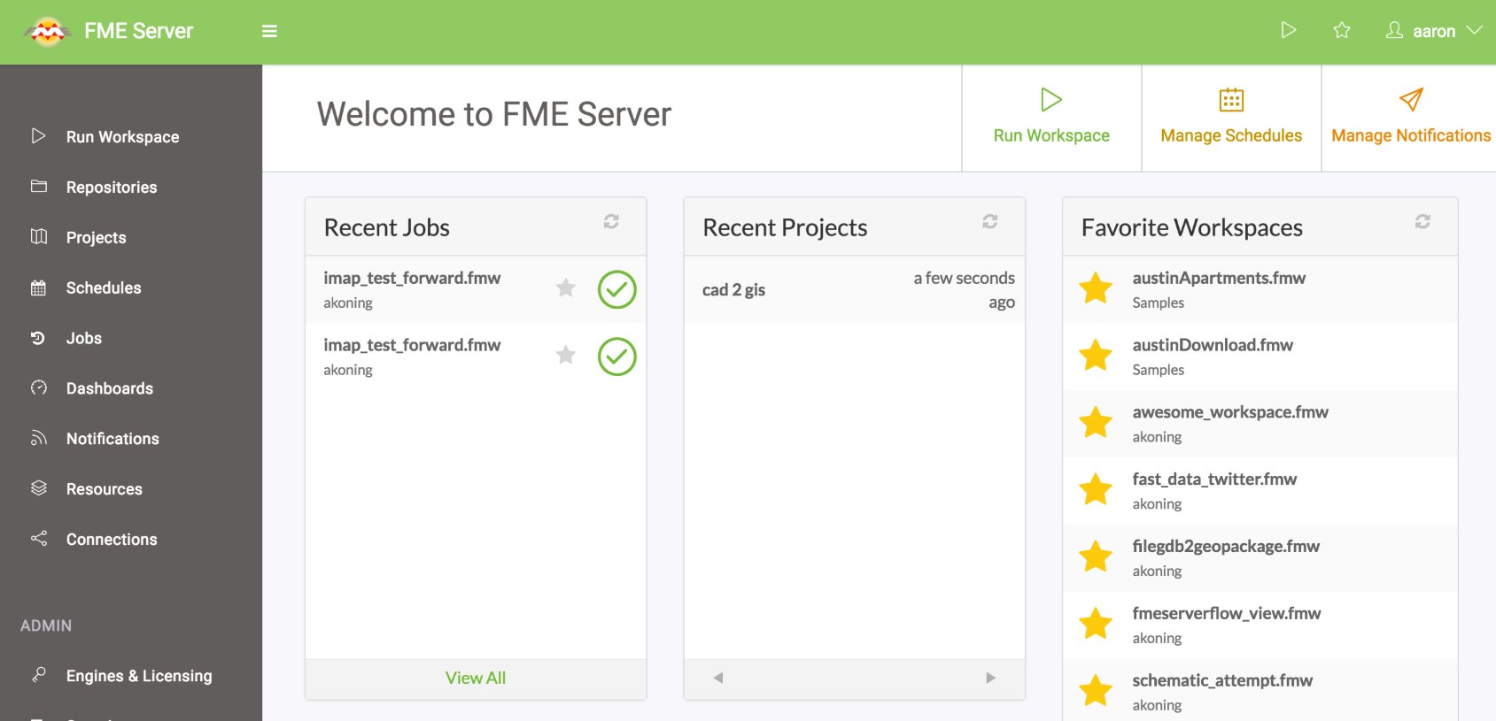 capture d'écran de l'interface de FME Flow